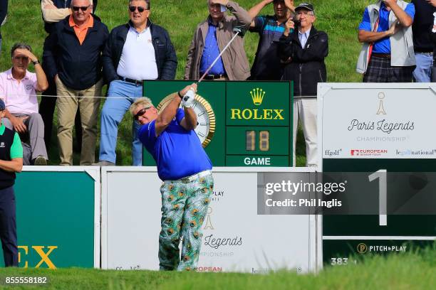 John Daly of United States in action during the second round of the Paris Legends Championship played at Le Golf National on September 29, 2017 in...