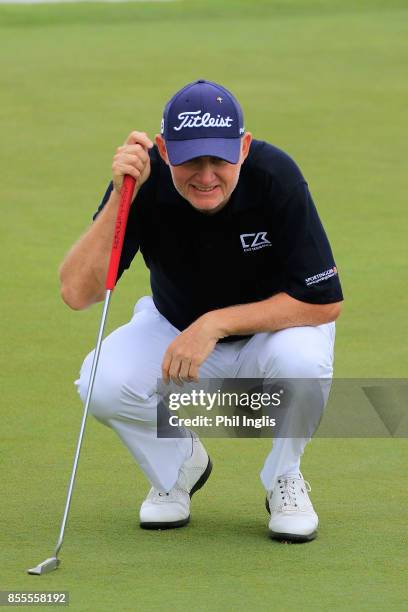 Roger Chapman of England in action during the second round of the Paris Legends Championship played at Le Golf National on September 29, 2017 in...