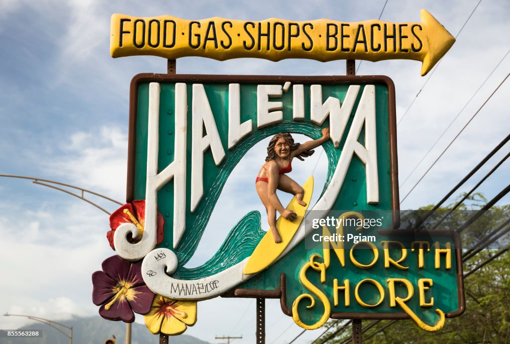 Surfing sign of Haleiwa Oahu Hawaii USA