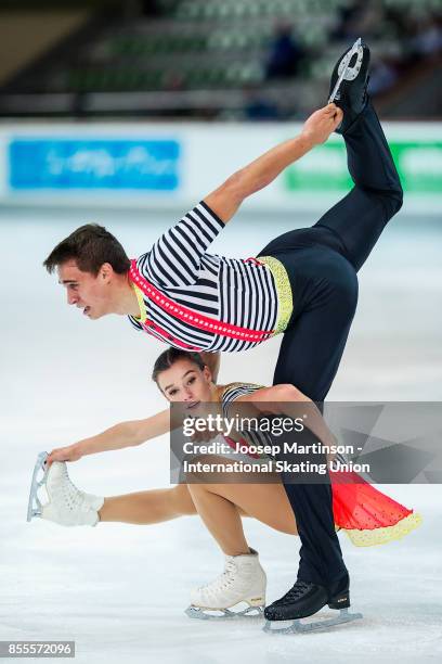 Anna Duskova and Martin Bidar of Czech Republic compete in the Pairs Free Skating during the Nebelhorn Trophy 2017 at Eissportzentrum on September...