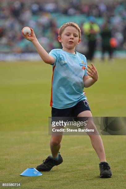 Children participate in an All Stars Cricket session during the interval at the 4th Royal London One Day International between England and West...