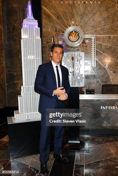 David Muir visits The Empire State Building to celebrate the 40th season of ABC's "20/20" at The Empire State Building on September 29, 2017 in New...