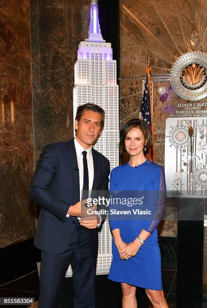 David Muir and Elizabeth Vargas visit The Empire State Building to celebrate the 40th season of ABC's "20/20" at The Empire State Building on...