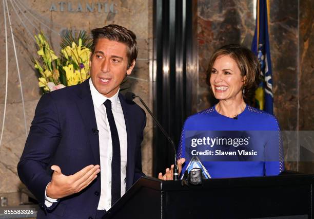 David Muir and Elizabeth Vargas visit The Empire State Building to celebrate the 40th season of ABC's "20/20" at The Empire State Building on...
