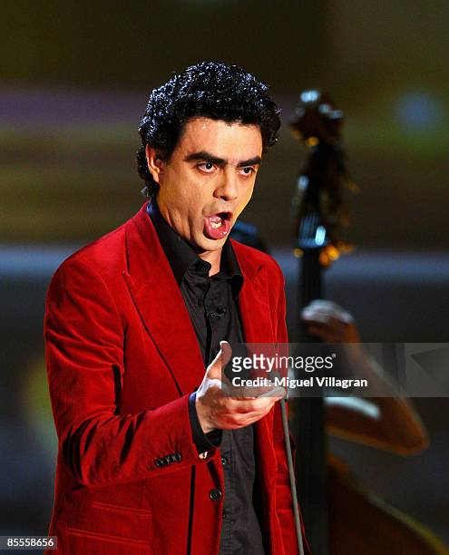 Singer Rolando Villazon performs during the 'Wetten dass...?' show at the Olympiahalle on March 21, 2009 in Munich, Germany.