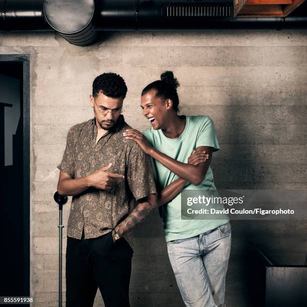 Fashion designers and co-founders of Mosaert, Luc Van Haver and Stromae are photographed for Madame Figaro on May 29, 2017 in Paris, France....