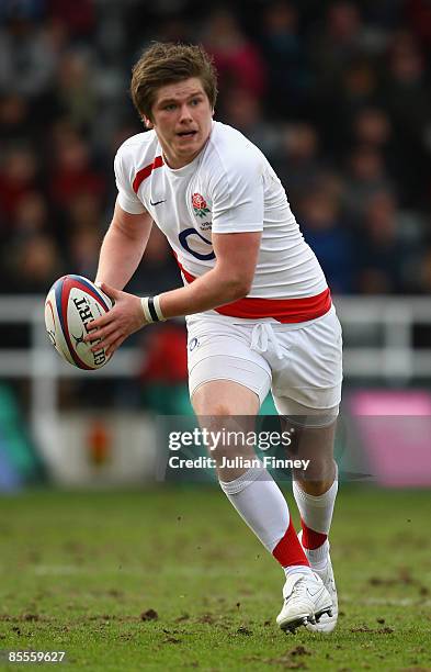 Owen Farrell of England in action during the U18 rugby match between England U18 and Scotland U18 at Kingston Park on March 22, 2009 in Newcastle,...