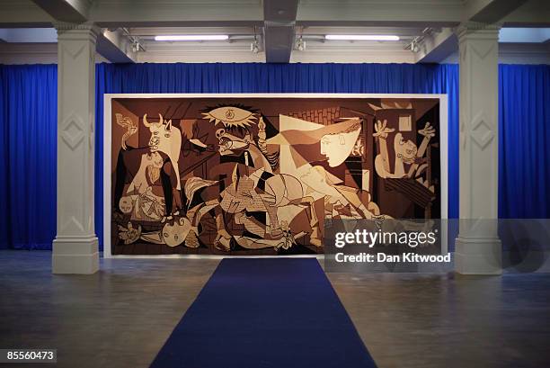 Picasso's 'Guernica' is displayed at The Whitechapel gallery on March 23, 2009 in London, England. The tapestry has been specially brought to London...