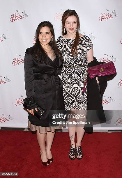 Actors America Ferrara and Amber Tamblyn attend the opening night party for "God of Carnage" on Broadway at Espace on March 22, 2009 in New York City.