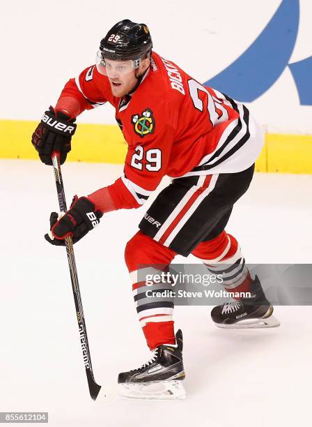 Bryan Bickell of the Chicago Blackhawks plays in a game against the Winnipeg Jets at the United Center on December 23, 2014 in Chicago, Illinois.