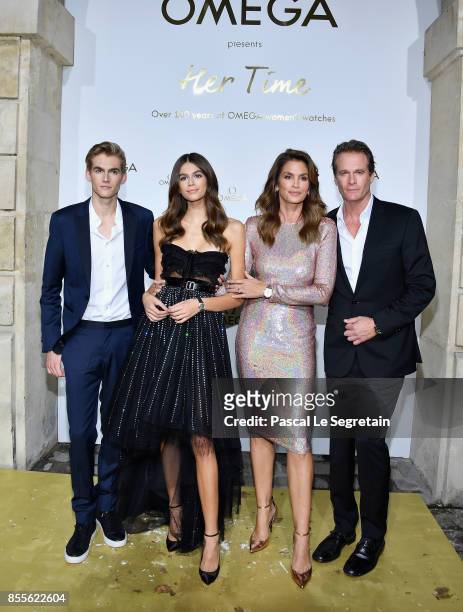 Presley Gerber,Kaia Gerber,Cindy Crawford and Rande Gerber attend"Her Time" Omega Photocall as part of the Paris Fashion Week Womenswear...