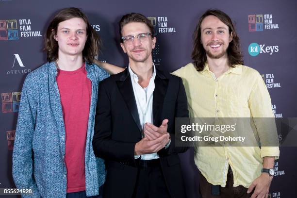 Actor Charlie Tahan, Director Kevin Philliips and Actor Owen Campbell arrive for the DTLA Film Festival - Premiere Of The Orchard's "Super Dark...