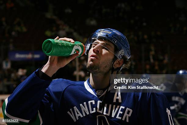 Ryan Kesler of the Vancouver Canucks during his pregame skate before the game against the St. Louis Blues at General Motors Place on March 19, 2009...