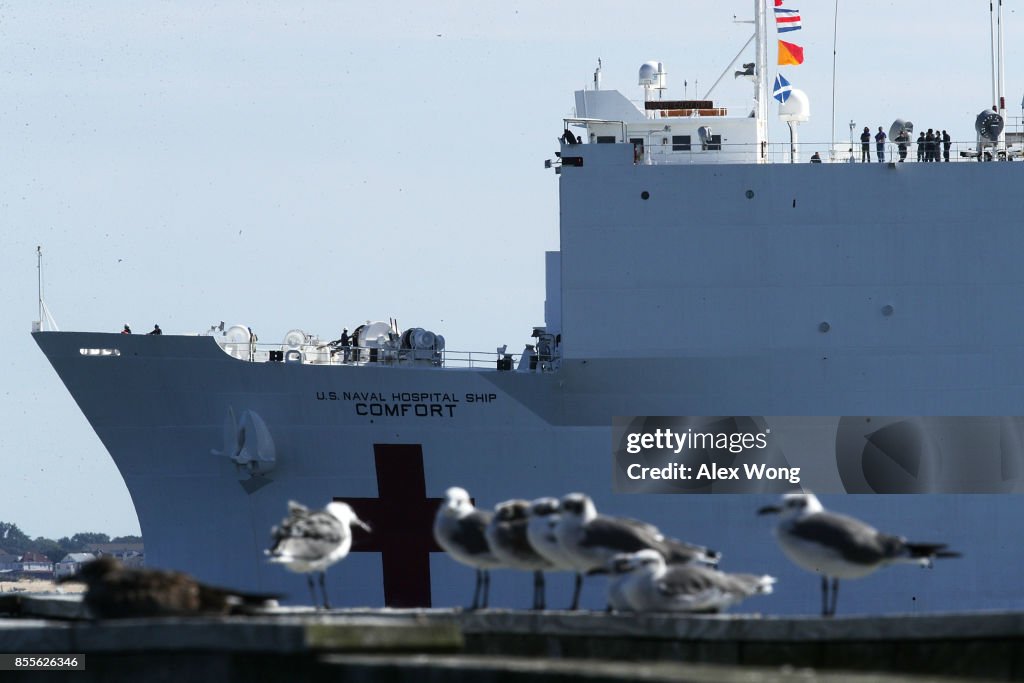 USNS Comfort Hospital Ship Departs Norfolk, Virginia Enroute To Puerto Rico To Aid In Hurricane Relief Efforts
