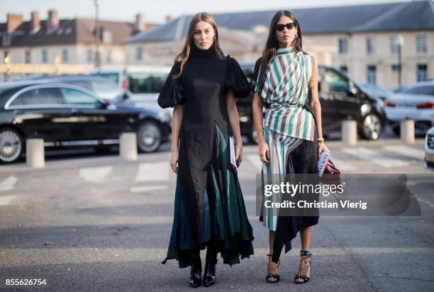 Giorgia Tordini and Gilda Ambrosio is seen outside Loewe during Paris Fashion Week Spring/Summer 2018 on September 29, 2017 in Paris, France.