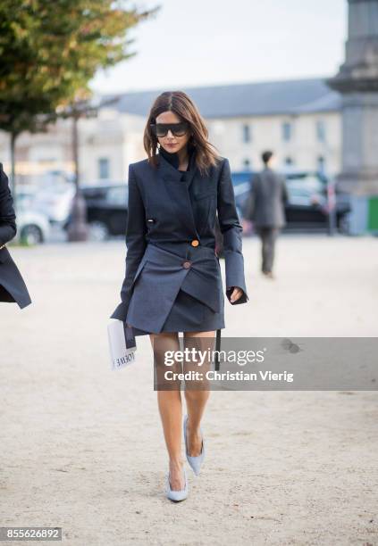 Christine Centenera is seen outside Loewe during Paris Fashion Week Spring/Summer 2018 on September 29, 2017 in Paris, France.