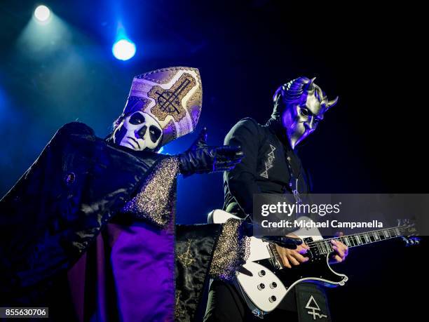 Papa Emeritus lead singer of the Swedish heavy metal band Ghost performs in concert at Grona Lund on September 29, 2017 in Stockholm, Sweden.