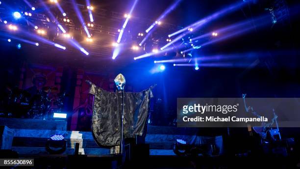 Papa Emeritus lead singer of the Swedish heavy metal band Ghost performs in concert at Grona Lund on September 29, 2017 in Stockholm, Sweden.