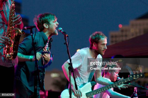 Jonnie Russell, Matt Maust and Nathan Willett of Cold War Kids perform at Auditorium Shores during SXSW March 19, 2009 in Austin, Texas.