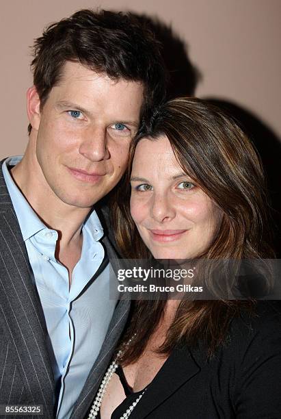 Eric Mabius and wife Ivy Sherman pose backstage at "West Side Story" on Broadway at the Palace Theatre on March 21, 2009 in New York City.