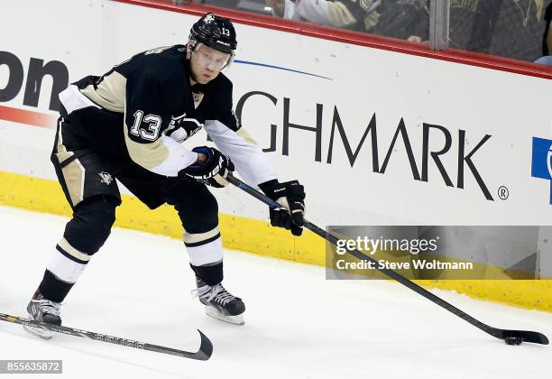 Nick Spaling of the Pittsburgh Penguins plays in a game against the Washington Capitals at the Consol Energy Center on December 27, 2014 in...