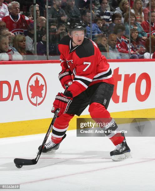 Paul Martin of the New Jersey Devils skates against the Montreal Canadiens at the Bell Centre on March 14, 2009 in Montreal, Quebec, Canada.