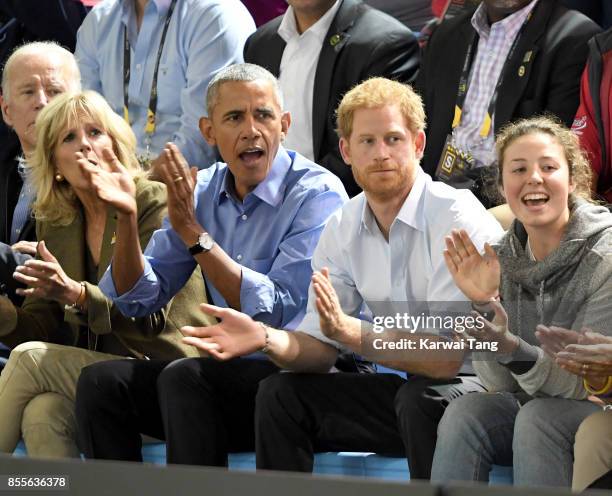 Barack Obama and Prince Harry attend the Basketball on day 7 of the Invictus Games Toronto 2017 at the Pan Am Sports Centre on September 29, 2017 in...