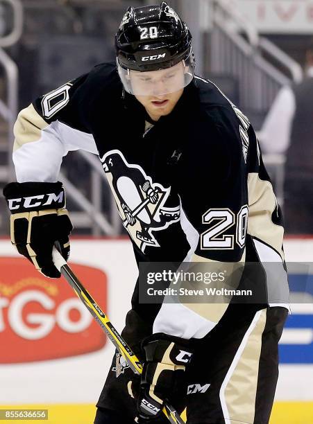 Rob Klinkhammer of the Pittsburgh Penguins plays in a game against the Washington Capitals at the Consol Energy Center on December 27, 2014 in...