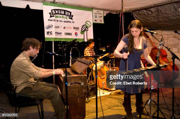 Ben Knox Miller, Jeff Prystowsky and Jocie Adams of The Low Anthem perform at The Ranch during SXSW March 19, 2009 in Austin, Texas.