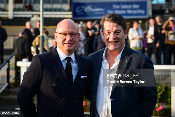 John Carver and Lee Charnley during the 125 Plate at the Newcastle Race Course on September 29 in Newcastle upon Tyne, England.
