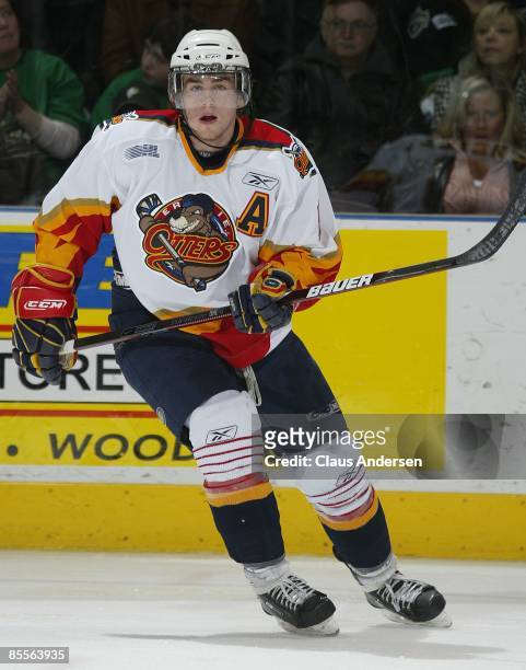 Ryan O'Reilly of the Erie Otters skates in game one of the opening round of the 2009 play-offs against the London Knights on March 20, 2009 at the...