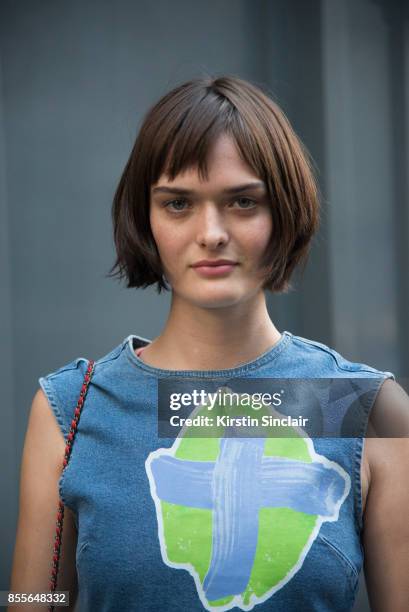 Model Sam Rollinson wears a Henry Holland dress on day 2 of London Womens Fashion Week Spring/Summer 2018, on September 16, 2017 in London, England.