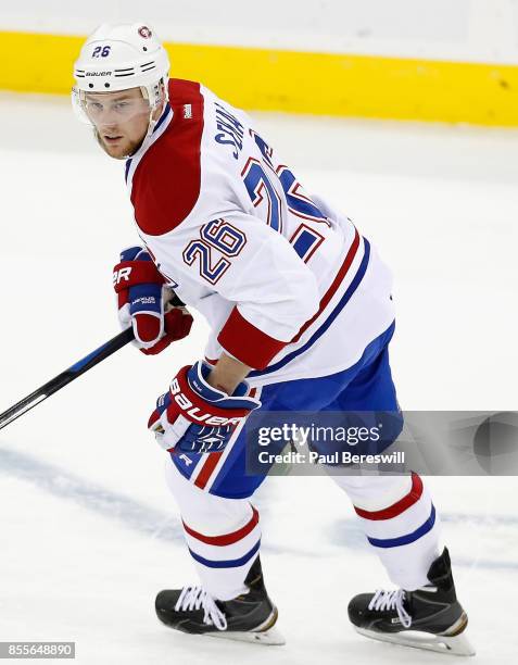 Jiri Sekac of the Montreal Canadiens plays in a game against the New Jersey Devils at Prudential Center on January 2, 2015 in Newark, New Jersey.