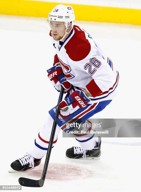 Jiri Sekac of the Montreal Canadiens plays in a game against the New Jersey Devils at Prudential Center on January 2, 2015 in Newark, New Jersey.