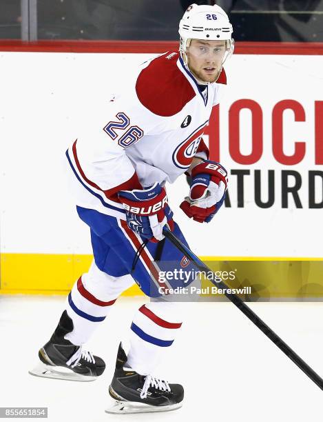 Jiri Sekac of the Montreal Canadiens plays in a game against the New Jersey Devils at Prudential Center on January 2, 2015 in Newark, New Jersey.