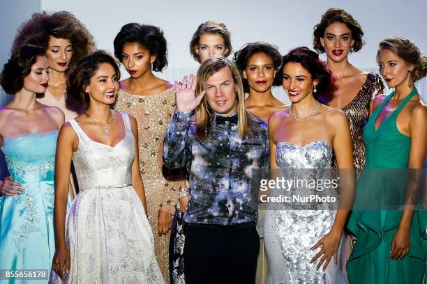 Model Patricia Contreras, Christophe Guillarme and miss France 2012 Delphine Wespiser and other models walk the runway during the Christophe...