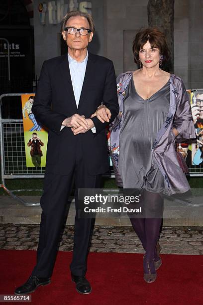 Actor Bill Nighy and wife Diana Quick attends the world premiere of 'The Boat That Rocked' at The Odeon Leicester Square on March 23, 2009 in London,...