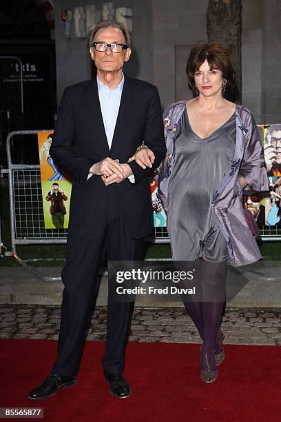 Actor Bill Nighy and wife Diana Quick attends the world premiere of 'The Boat That Rocked' at The Odeon Leicester Square on March 23, 2009 in London,...