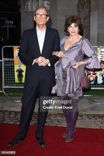 Actor Bill Nighy and wife Diana Quick attends the world premiere of 'The Boat That Rocked' at The Odeon Leicester Square on March 23, 2009 in London,...