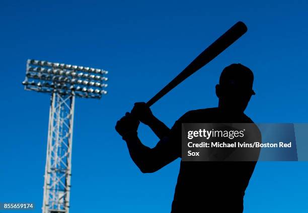 Blake Swihart of the Boston Red Sox warms up before a game against the Houston Astros at Fenway Park on September 29, 2017 in Boston, Massachusetts.