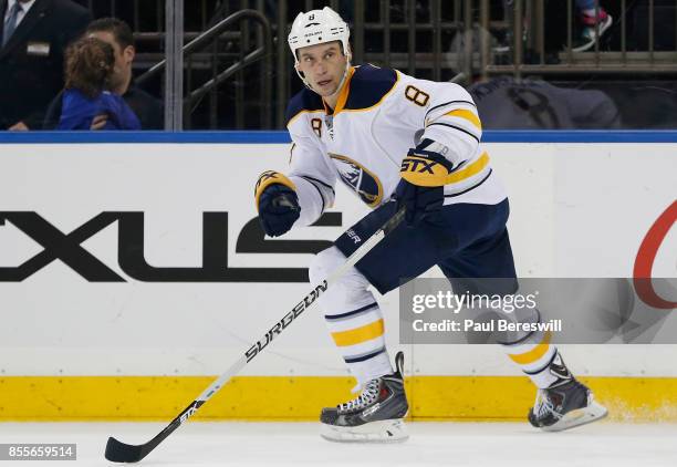Cody McCormick of the Buffalo Sabres plays in a game against the New York Rangers at Madison Square Garden on January 3, 2015 in New York, New York.