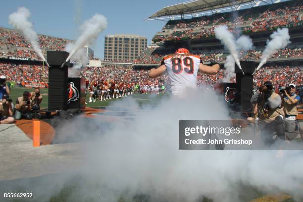 Ryan Hewitt of the Cincinnati Bengals takes the field for the game against the Baltimore Ravens at Paul Brown Stadium on September 10, 2017 in...