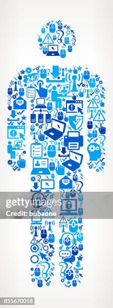 single sticke figure tech support vector icon pattern - man using computer mouse stock illustrations