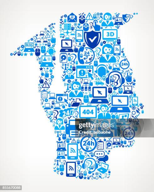 graduation face & hat tech support vector icon pattern - shielding face stock illustrations