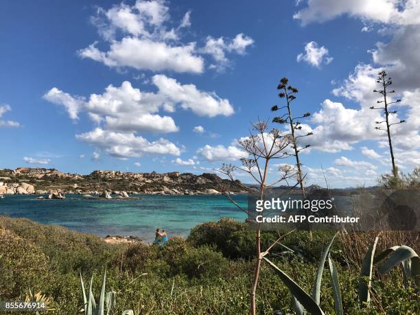 General view shows Punta Tegge beach in the archipelago of Maddalena off Sardinia, Italy on September 17, 2017. / AFP PHOTO / Daniel SLIM
