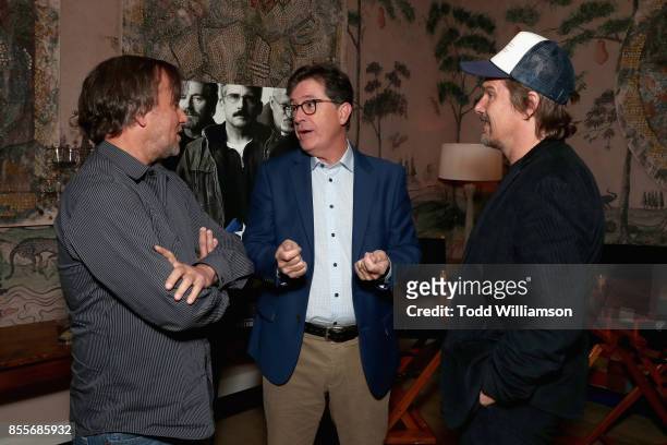 Director Richard Linklater, comedian Stephen Colbert and actor Ethan Hawke attend the Last Flag Flying Reception hosted by Austin Film Society on...