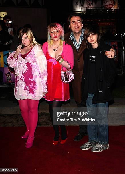 Jonathan Ross and kids Honey Kinny, Betty Kitten and Harvey Kirby arrives at the World Premiere of 'The Boat That Rocked' held at The Odeon,...