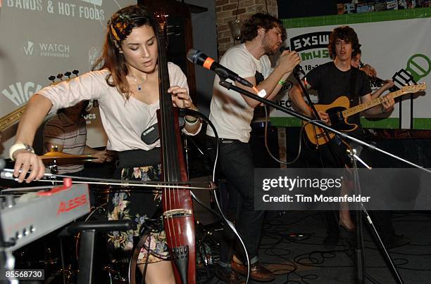 Alexandra Lawn and Wes Miles of Ra Ra Riot perform at the Rose's Mojito & Rachael Ray's Feedback Psrty at Maggie Mae's nightclub as part of SXSW 2009...