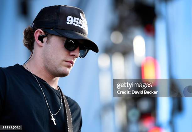 Recording artist Tucker Beathard performs during the Route 91 Harvest country music festival at the Las Vegas Village on September 29, 2017 in Las...