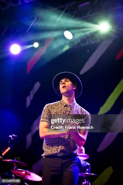 Singer Paul Smith of the British band Maximo Park performs live on stage during a concert at the Huxleys on September 29, 2017 in Berlin, Germany.